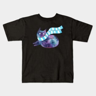 Galaxy Cat with Scarf Kids T-Shirt